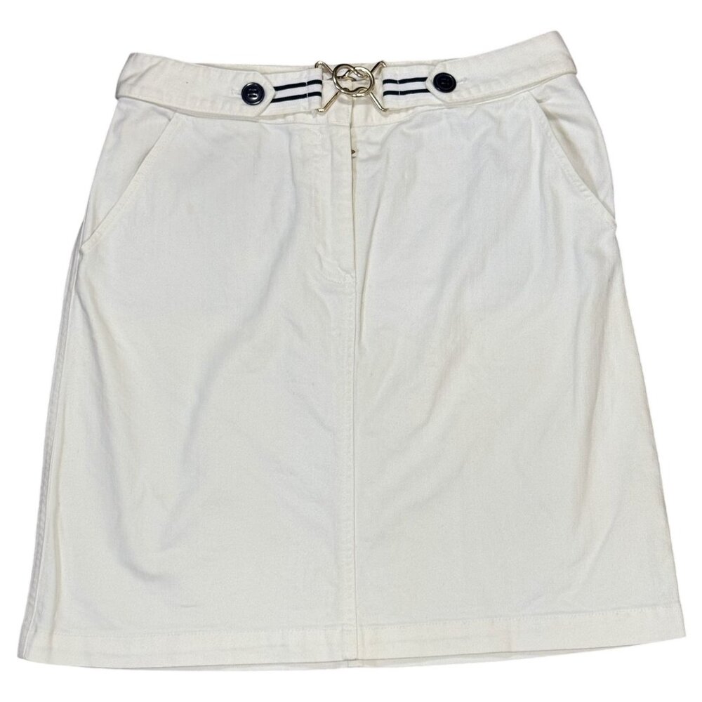 Womens Talbots Size 8 Solid White Denim Skirt With Pockets Straight Stretch